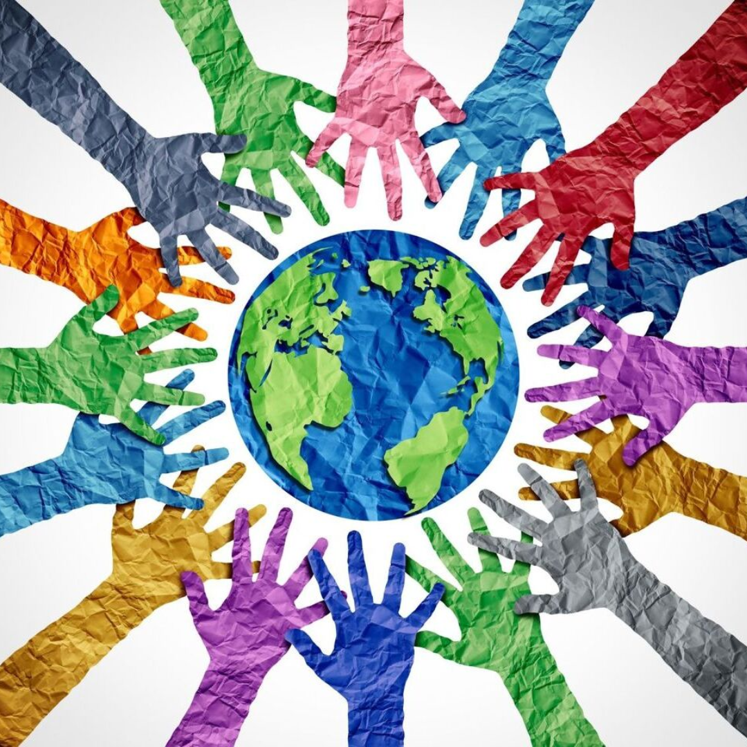 Global and hands together to show diversity